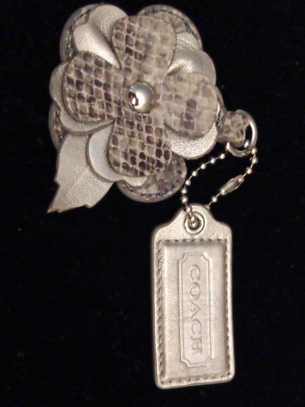 COACH Silver Floral Snake-Print Key & Tag Charm